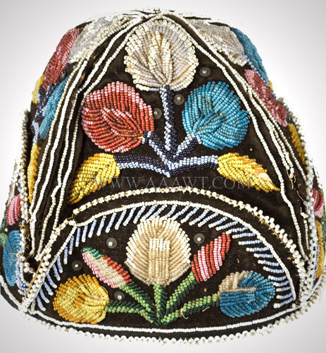 Beaded Velveteen Cap, Native American, Head Gear, Floral Decoration