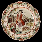 English Creamware Plates, Dutch Decorated, Prodigal Son, Scalloped Edge
Circa 1780-1800 Demi-flowerhead border within a scalloped molded edge…