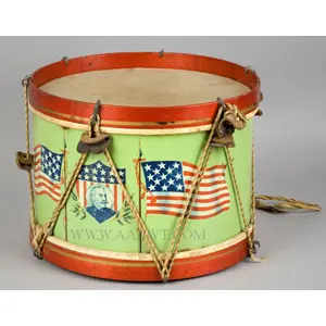 Drum, Lithographed Tin Drum, Portraits of Admiral Dewey, American Flags