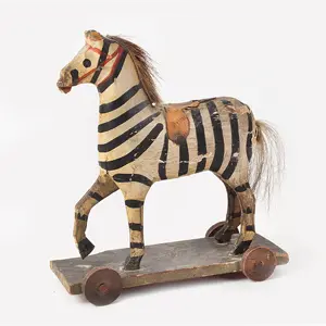 Zebra Pull Toy on platform, gesso and painted