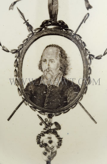 William Shakespeare and David Garrick Portrait Creamware Jug c. 1780, artwork detail 1