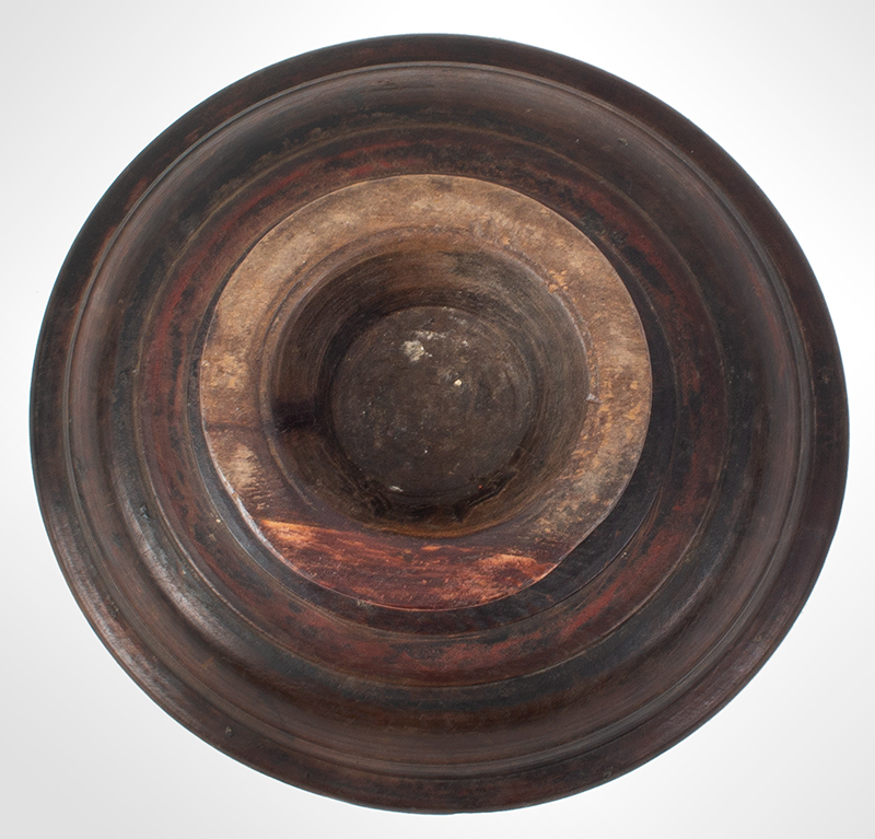 18th Century Footed Treen Compote, Standing Fruit Bowl, Pedestal 
Anonymous, looks to be walnut, traces of black and red paint, bottom view