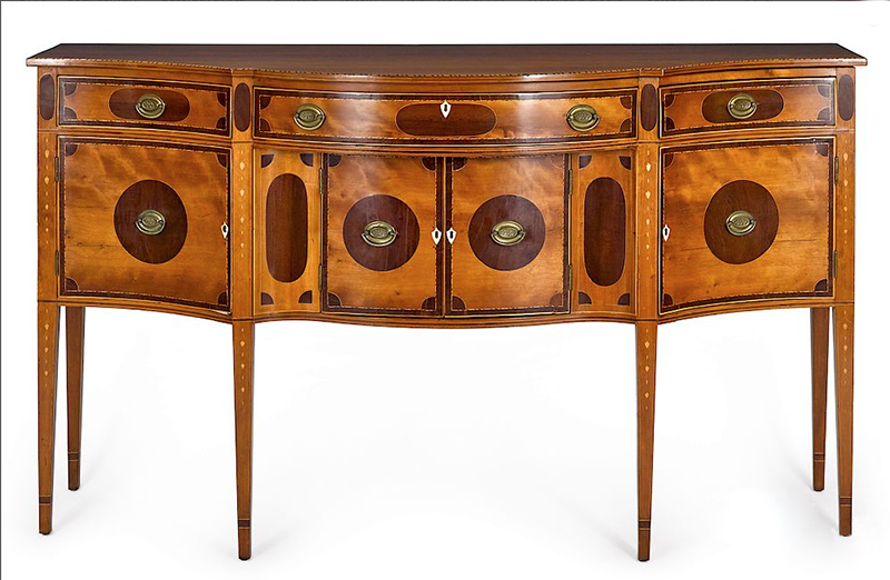 Federal Sideboard, Serpentine Front, Tapered Legs
Connecticut, circa 1795-1805
Cherry, entire view