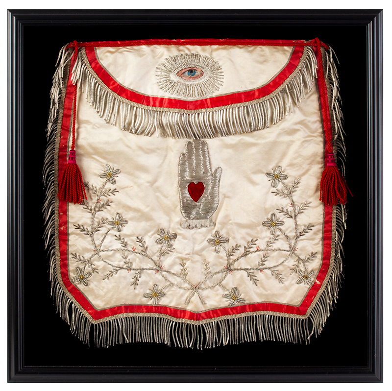 Odd Fellows Silk Apron, Heart & Hand, Embroidered, Fine
American, 19th Century, entire view