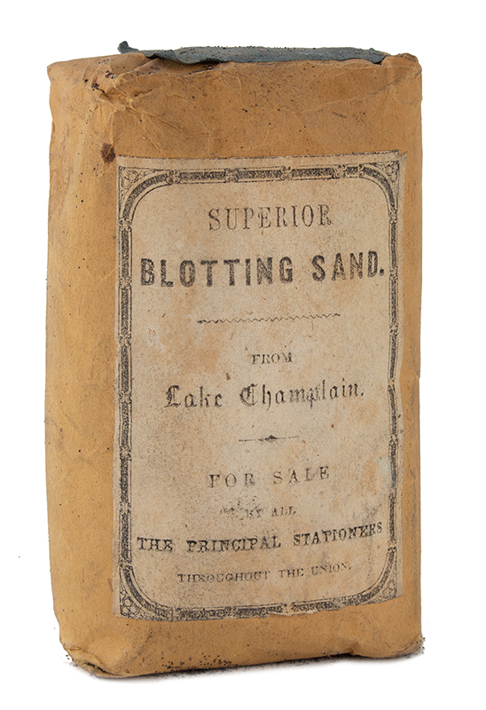 Blotting Sand, Superior from Lake Champlain,
The Principal Stationers Throughout the Union
Unopened Labeled Bag of Black Sand,
Circa 1830-1850, entire view