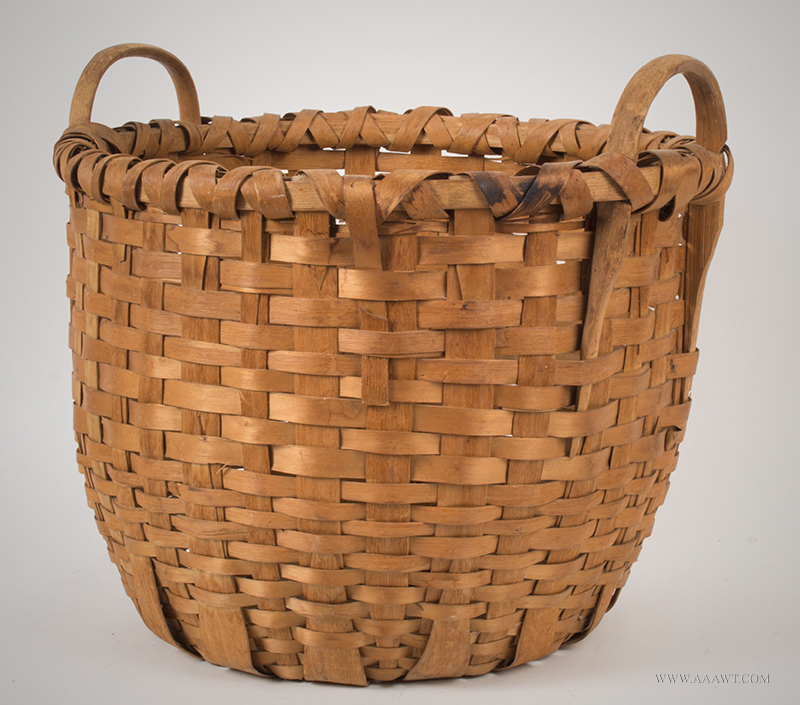 Ash Splint Field or Clothes Work Basket New England, early 20th century