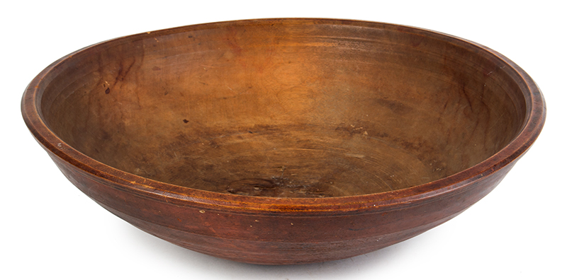 Early Treen Bowl, Beehive Turnings, Original Red Paint 
New England, circa 1800, entire view 2
