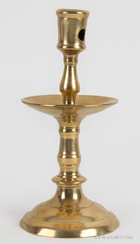 Single Dutch Heemskirk Candlestick, Late 16th Century, Brass Mid-drip