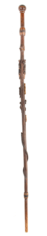 Antique Walking Stick, Folk Art Carved, Painted & Stained
Unknown maker, circa 1900-1940, entire view