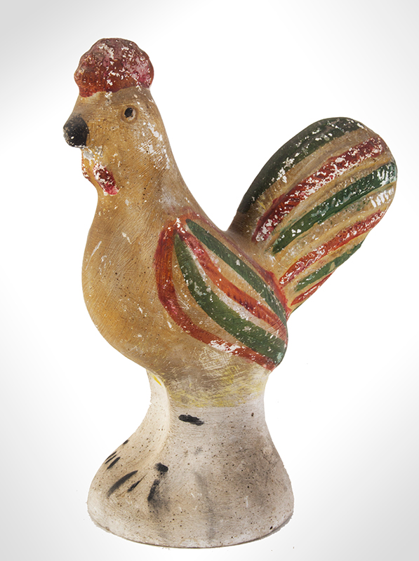 Antique Chalkware Rooster, Standing, Polychrome
Pennsylvania, circa 1850-1900, entire view