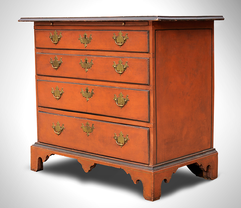 Antique, Bittersweet Painted Chest of Drawers, Superb Design and Proportions 
Probably Newburyport, Massachusetts, Circa 1765-1780, entire view 2