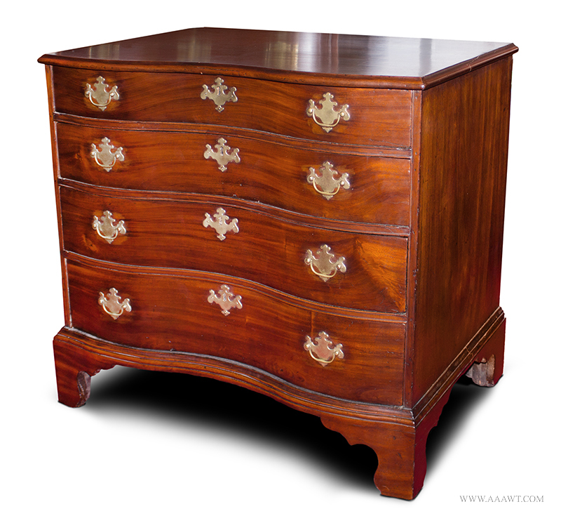 A Desirable Small Chippendale Reverse Serpentine Chest, Mahogany, 34.5” Wide Probably Massachusetts, Circa 1770-1780, entire view