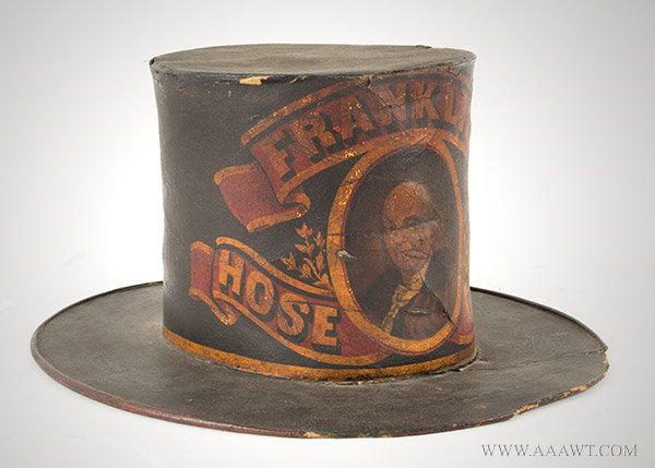 Fire Hat, Parade Hat, Franklin Hose Company, Portrait of Ben Franklin
Philadelphia, Pennsylvania, Circa 1840 to 1850, entire view