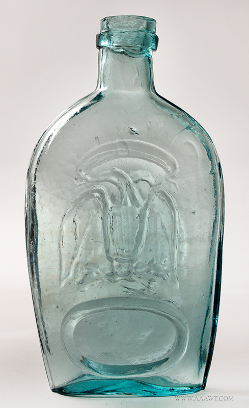 Double Eagle Historical Flask, Pint, Aquamarine, 1860 – 1880, entire view