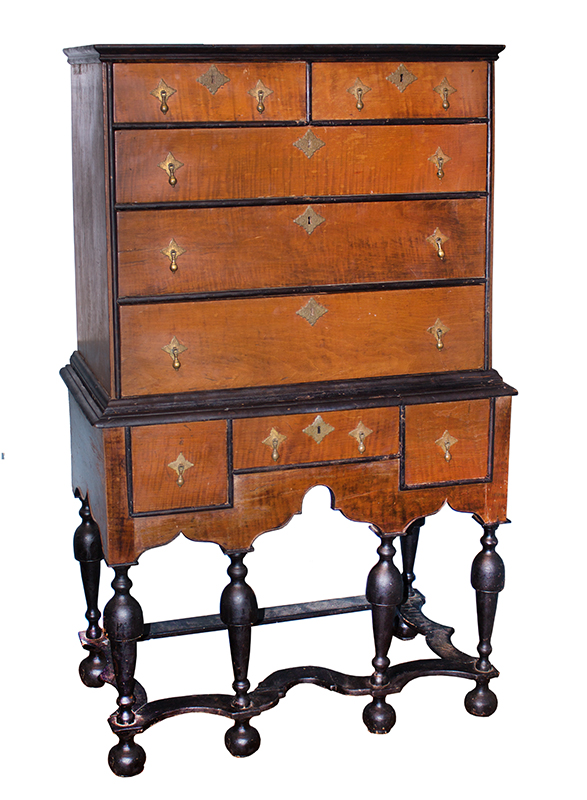 William and Mary Highboy, Old Surface, Shaped Apron, Original Ball Feet Massachusetts, Circa 1690-1725, entire view