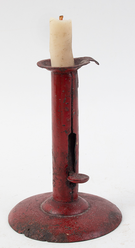 Antique Hogscraper Candlestick, Red Paint
19th Century, entire view