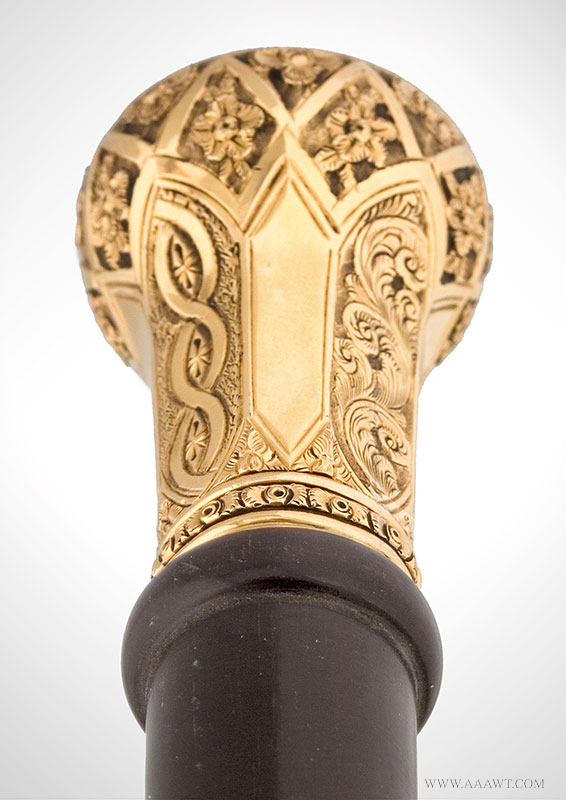 John L. Sullivan Presentation Walking Stick, EXTRAORDINARY BOXING RELICK Presented by His Irish Friends of the Pueblos - 1883 Boston Strong Boy, top view 2
