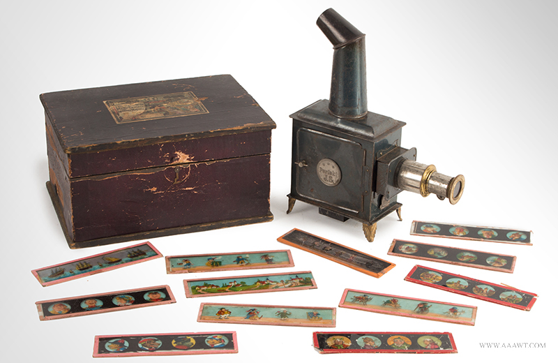 Magic Lantern, Perfekt J.S., Manufactured by Jean Schoenner, with 12-Slides, Late 19th C.   