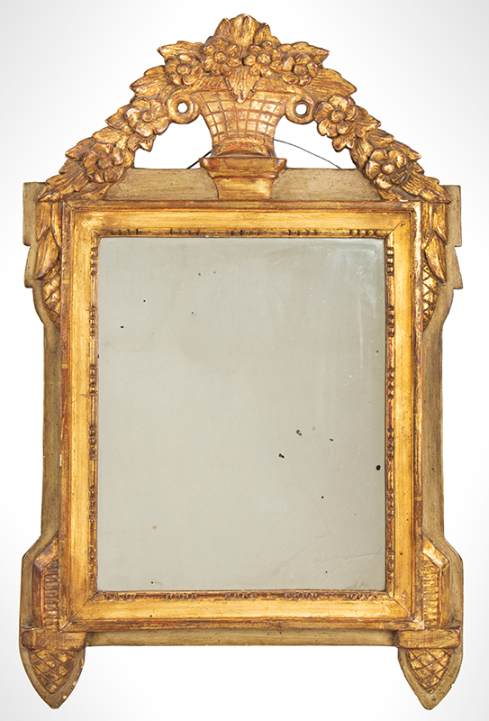 Carved & Gilt Mirror, Basket of Flowers
Festooned with Floral Garland & Cascading Leafy Branches & Cones