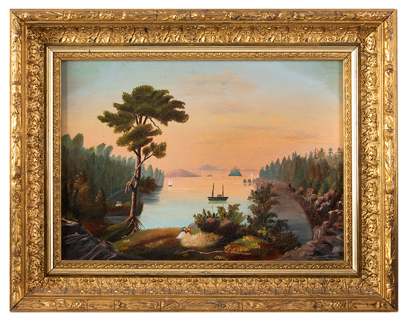19th Century Painting, Landscape, Waterscape, Diamond Cove, Charles Codman
Great Diamond Island, Maine, originally an artistic retreat community…
Oil on Canvas, Attributed to Charles Codman (1800-1842), entire view