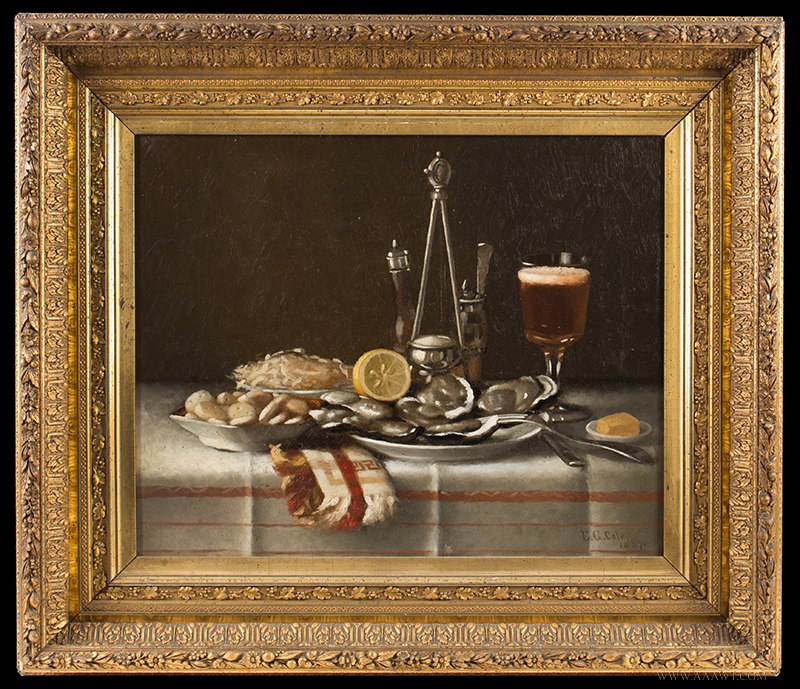 Still Life Painting, Oysters and Beer, Signed E.G. Cole – 1887, American, entire view