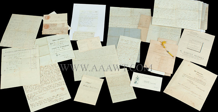 PAPER ARCHIVE, with House of the Seven Gables and Salem Mass Affiliation, along with family letters with many Civil War dated soldier's letters, family correspondence and business matters, and some photography, entire view