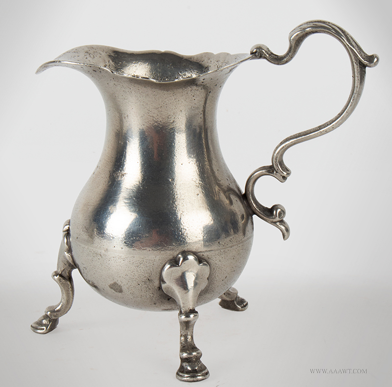 Pewter Cream Pot by Henry Joseph, 
Four Inch, (active 1736-1784)
London, Marked with “HI” touch,
circa 1740 to 1770, entire view