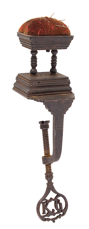 Antique Pincushion with Drawer & Table Clamp
Unknown Maker, 19th Century
Molded iron & cut steel (Height: 11”), entire view