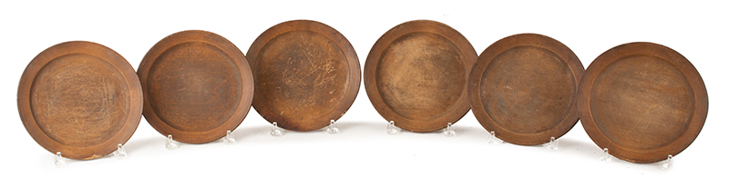 Antique Treenware, Matched Set of Six Plates, Trenchers, Exceedingly Rare Set
American, circa 1770-1800, entire view 1
