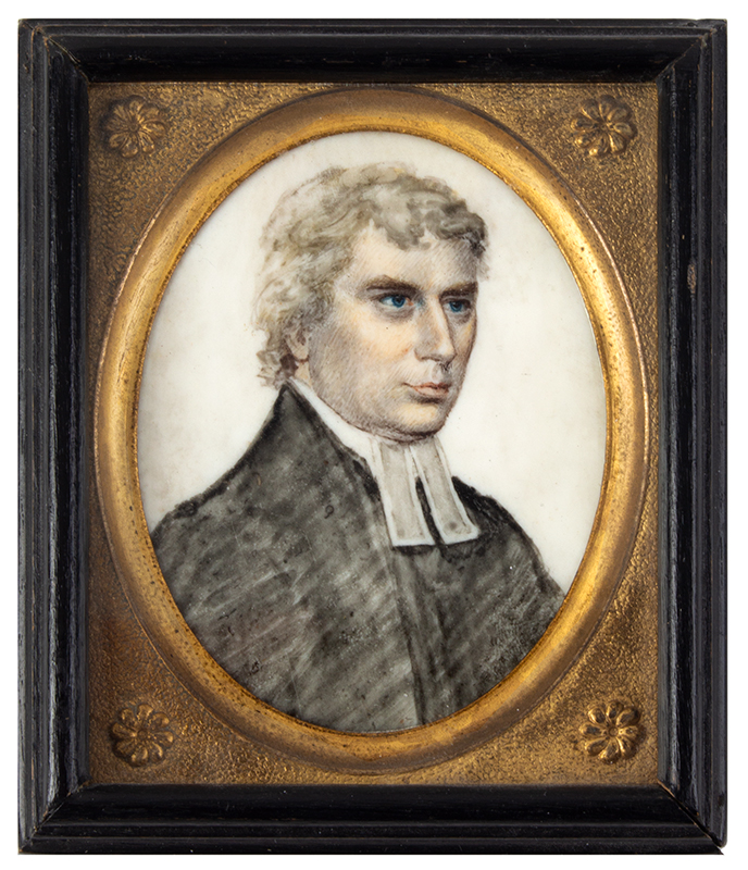 Miniature Portrait, Blue Eyed Reverend 
Anonymous, circa 1800ish, entire view