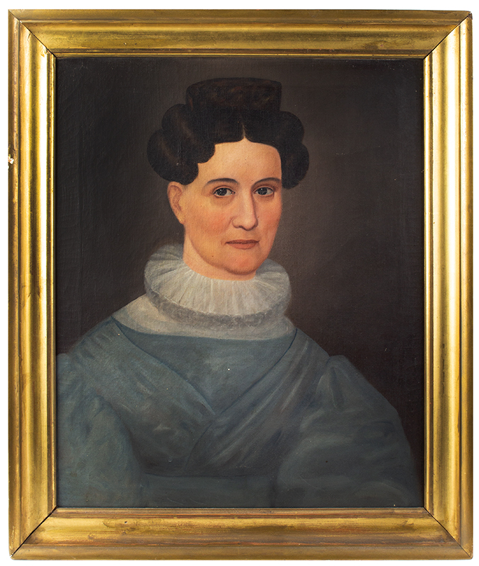 Folk Art Portraits, Signed, Sarah Little - E.E. Finch - Painter – 1834, Maine
Mrs. Sarah Little, AE 56 & possibly her daughter; signed and Id’s as a Finch
Oil on canvas, original untouched condition including stretchers and frames, entire view daughter