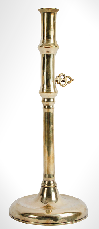 Pulpit Candlestick, Brass, Tall and Elegant, Slide Ejector, Trefoil Thumbpiece 
English, 18th Century, entire view