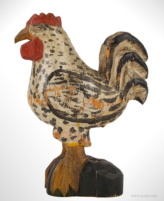 Folk Carving, Painted Rooster by Wilhelm Schimmel, (1817-1890) 