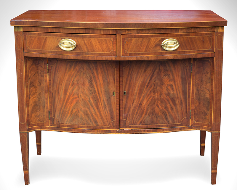 Sideboard, Diminutive Hepplewhite Server, 
Elliptical Top, Tapered Legs, Only 39 inches
Likely New York, circa 1790-1810, entire view