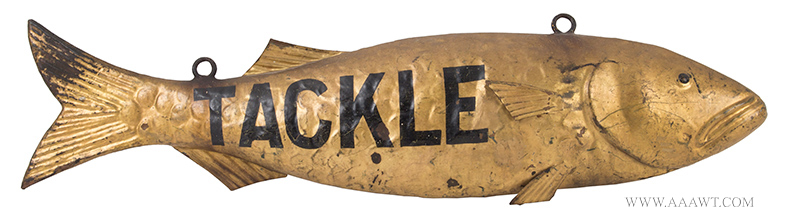 Sign, Trade, Tackle, Cod Fish,
Molded Copper, Black Lettering
American, Circa 1870-1900, entire view