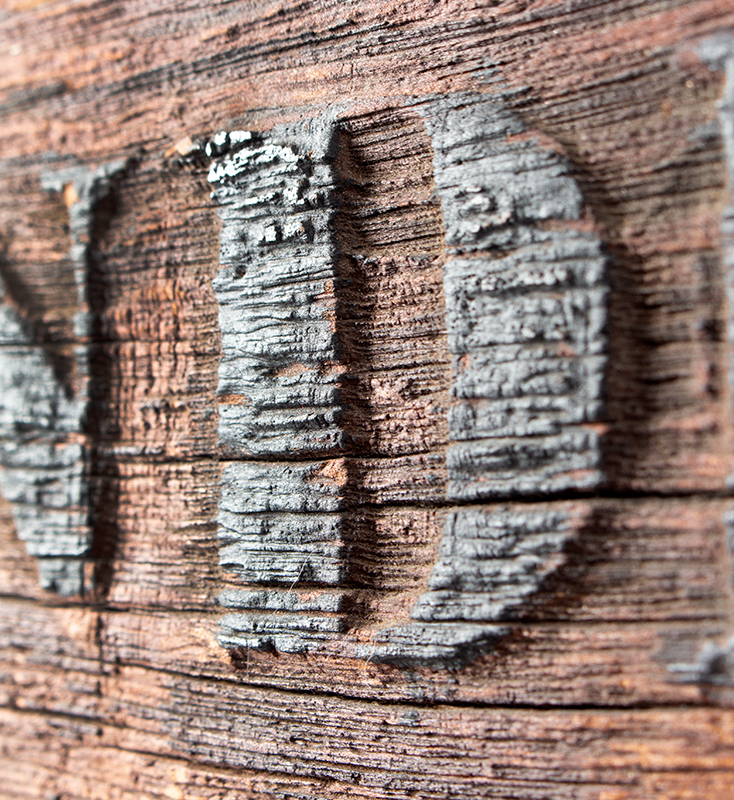 19th Century Road Sign, Western Massachusetts, Preferential Weathering  
Pine, applied molding, original condition, BEST patina (48.75'' x 16.25'' x 1.5'')
Arrows point to Wendell, Locks Pond [Village was part of Shutesbury], Petersham, Athol & Orange (Massachusetts), detail view 1