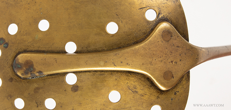 Skimmer, Brass, Signed, R. Lee 
(Richard Lee Sr./Jr. (1775-1858), Springfield, VT, 1795-1815, skimmer detail
