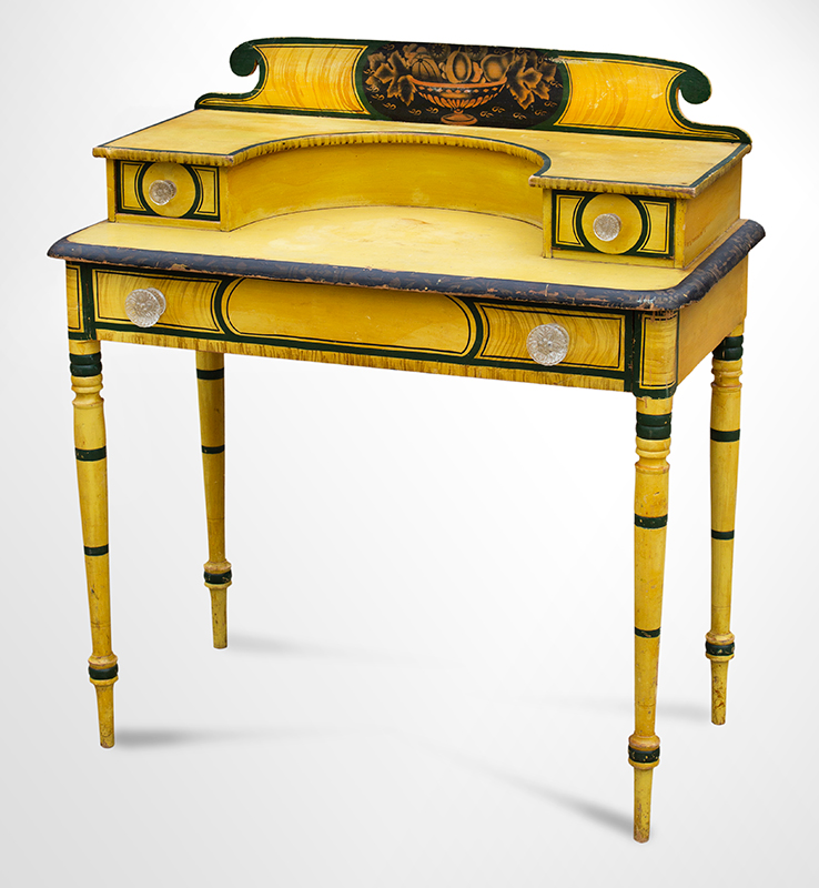 Sheraton, Boldly Painted & Stenciled Dressing Table with Drawers, Original Paint 
Likely Newport, New Hampshire, Circa 1820-1830, entire view