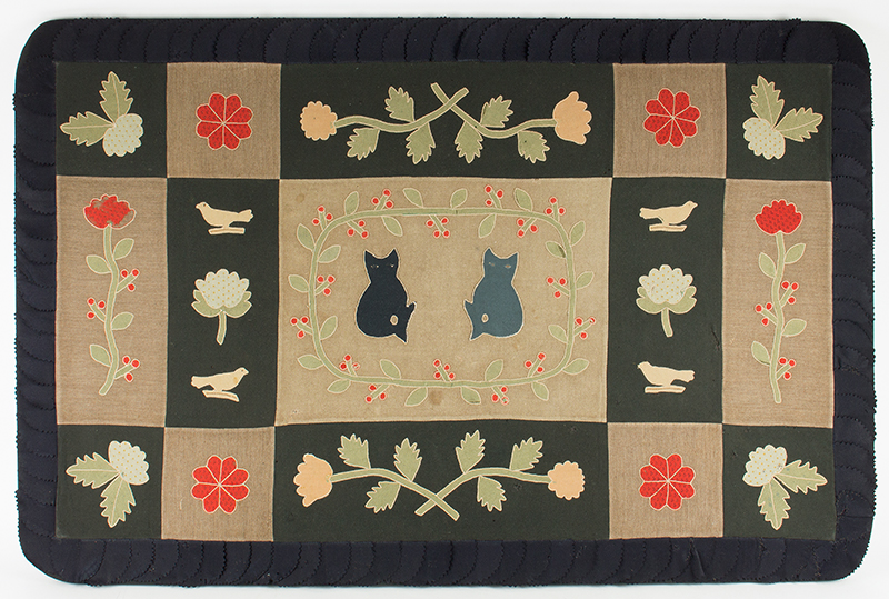 Tablemat, Sewn and Applique, Cats, Birds and Floral Motifs Found in Maine