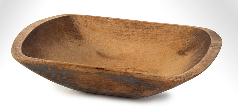 Antique Trencher, Carved & Painted Chopping Bowl
New England, Circa 1830
The exterior retaining 70% original blue paint, entire view 2
