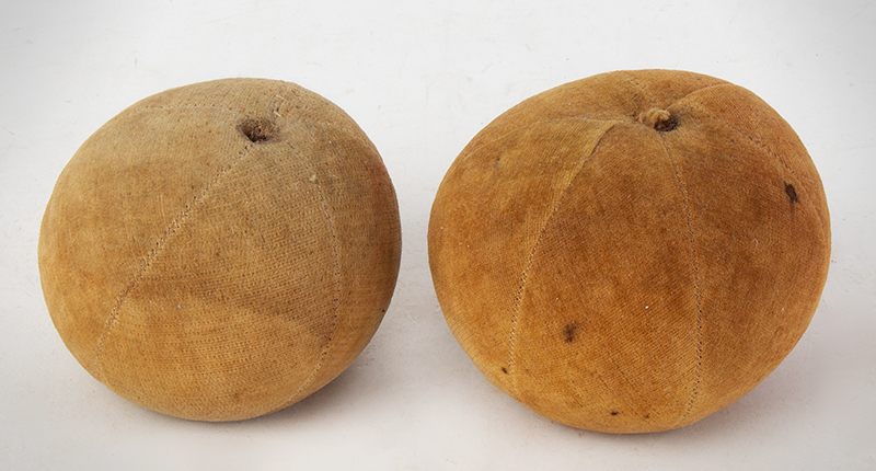Antique Velvet Fruit, Water-colored Apple Pincushions, Handsewn   
19th Century, entire view 1