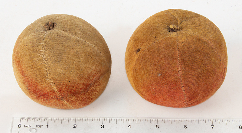 Antique Velvet Fruit, Water-colored Apple Pincushions, Handsewn   
19th Century, entire view 5