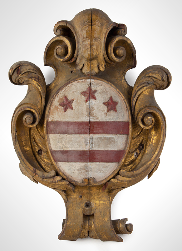 Carved and Painted Washington Family Crest Coat of Arms, Likely Architectural 
Original Paint Dated to Between 1834 and the 1850s by Analysis (Report available), entire view