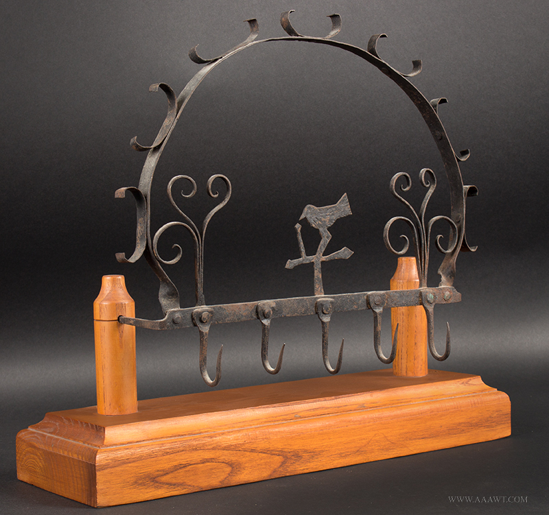 Antique Wrought Iron Game Rack, Folksy Bird Pulling Worm