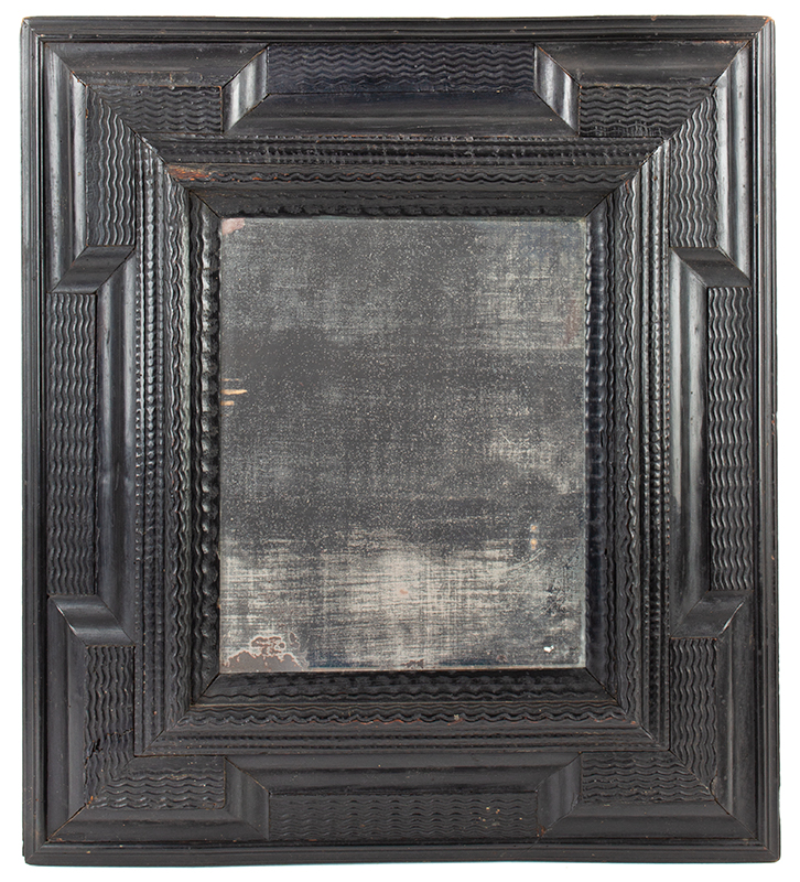 Mirror, Dutch Ebonized Ripple Molded Frame, Looking Glass, Circa 1680, Full View