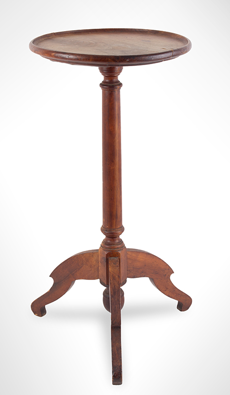 Antique Dished Top Country Candle or Kettle Stand
New England, Probably early 19th Century
Cherry, fruitwood top, entire view 1