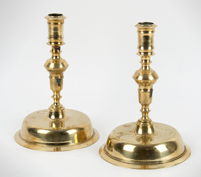 Candlesticks, A Fine Matched Pair of Copper Alloy, Low Bell Base Sticks
Spanish, circa 1680-1730