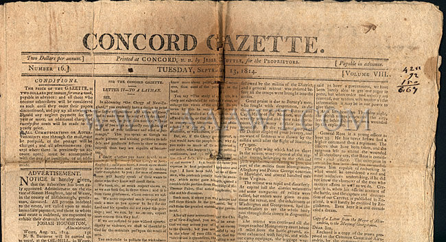 Concord Gazette Tuesday, September 13, 1814