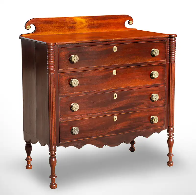 Sheraton Chest of Drawers, Federal, Shaped Apron, Worcester County