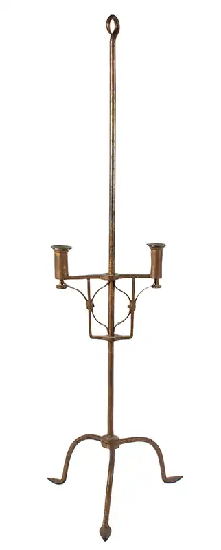Wrought Iron Floor Candle Stand, Double Sockets with Integral Stub Ejectors